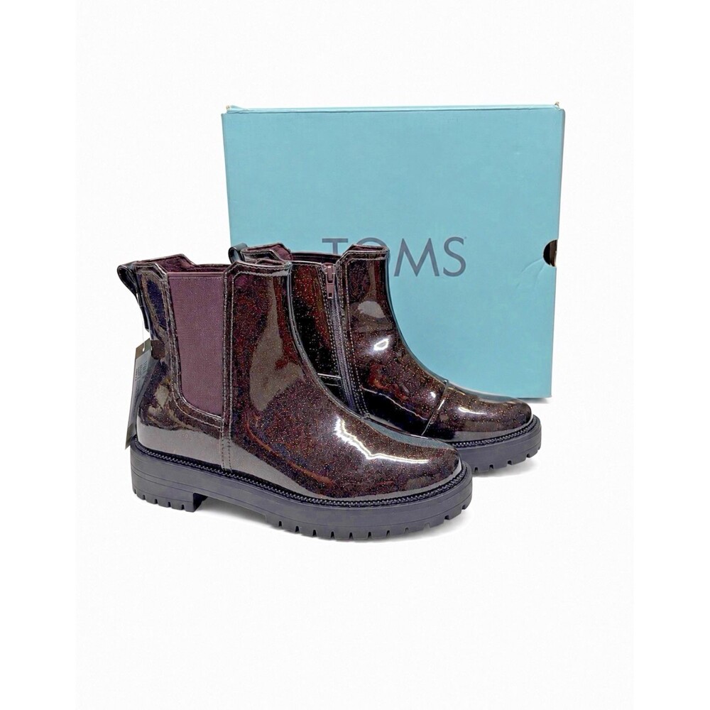 Toms Bennet Youth Girls Size 3 Blackberry Confetti Coated Glitter Boots NIB